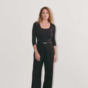 Everlane Women's Long-Sleeve Supima® Square-Neck Bodysuit in Black, Size Medium